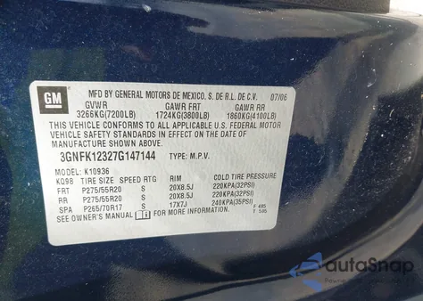 2007 Chevrolet Avalanche 1500 Lt from USA, damaged, VIN 3GNFK12327G147144